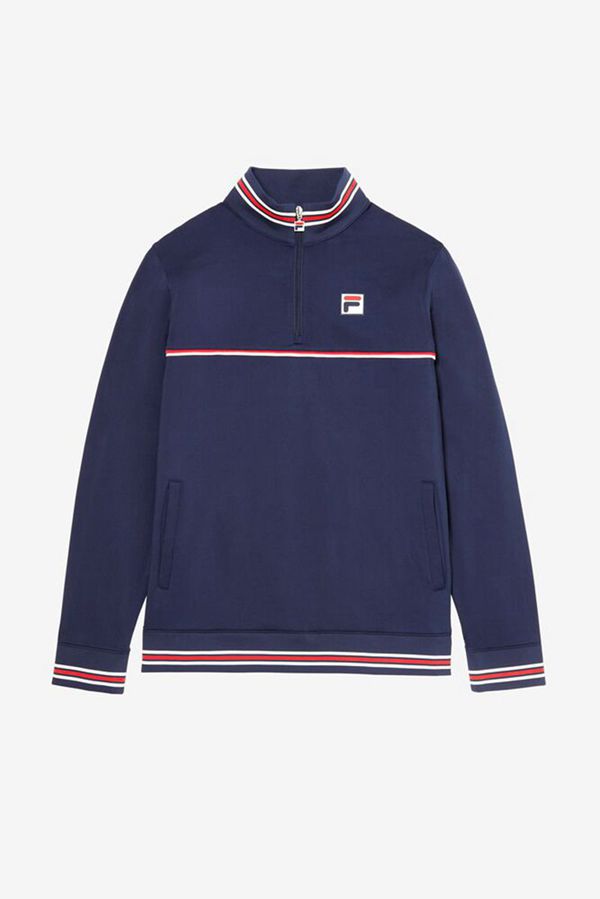 Jaquetas Fila Homem Azul Marinho/Vermelhas/Branco - Fila Manga Comprida Navy Tennis Pullover Portuga